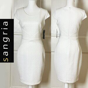 Sangria White Textured Midi Dress | Short Sleeve | Size 4 | NWT